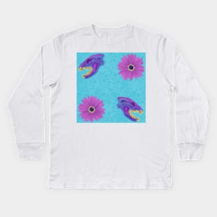 Diaphonized Hyena Skull Floral Blue Kids Long Sleeve T-Shirt